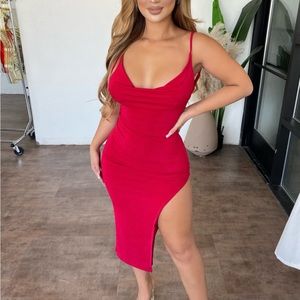 RED COWL JESSILYNN MIDI DRESS OOTDFASH
